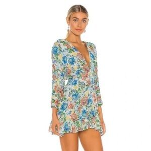 Misa Los Angeles Floral Long Sleeve Dress - Blue and Orange